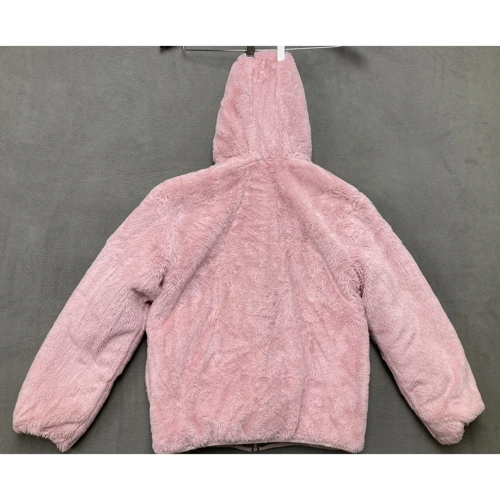 Eddie Bower Puffer Jacket Girls L 14/16 Grey Pink Zip Hooded Warm